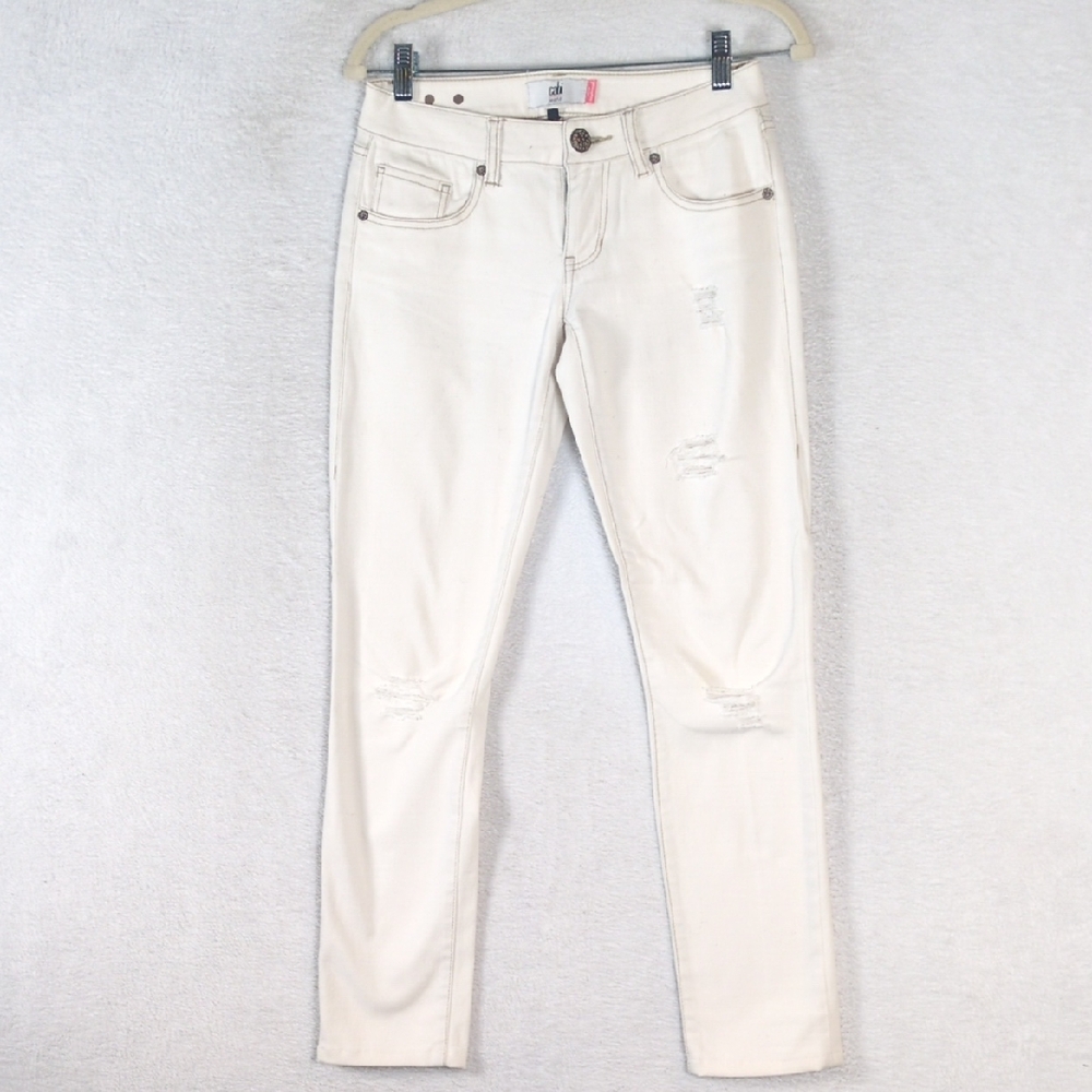 Cabi Womens White Distressed Slim Boyfriend Low Rise Jeans Size 00